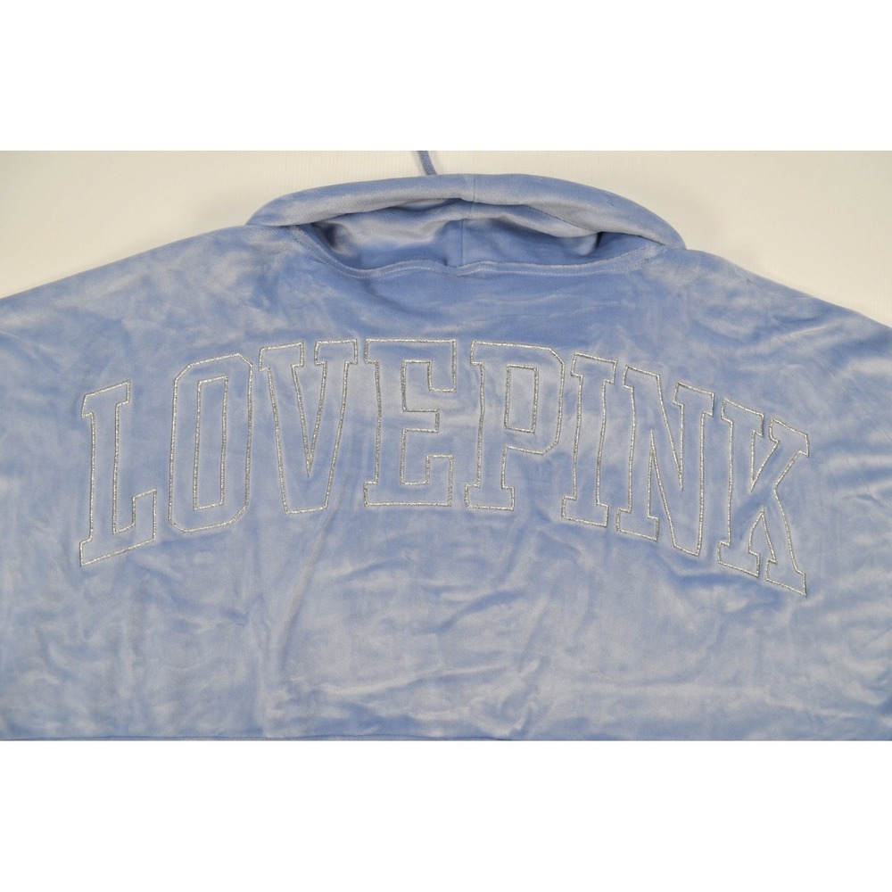 Victoria's Secret PINK Brand Blue Soft Plush Pullover Women's M High Neck Pocket - Picture 14 of 16